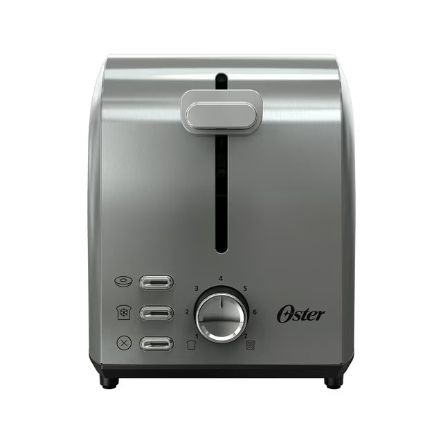 Oster 2-Slice Toaster Stainless Steel With Extra-Wide Slots: Reheat & Bagel Functions, 800W, Spot Clean