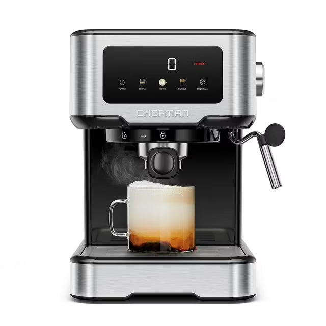 Chefman CraftBrew 15-Bar Espresso Machine w/ Steam Wand and Touch Controls  Stainless Steel  New