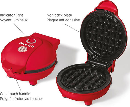 Starfrit 024725-006-0000 4-In. Electric Mini Waffle Maker  Red